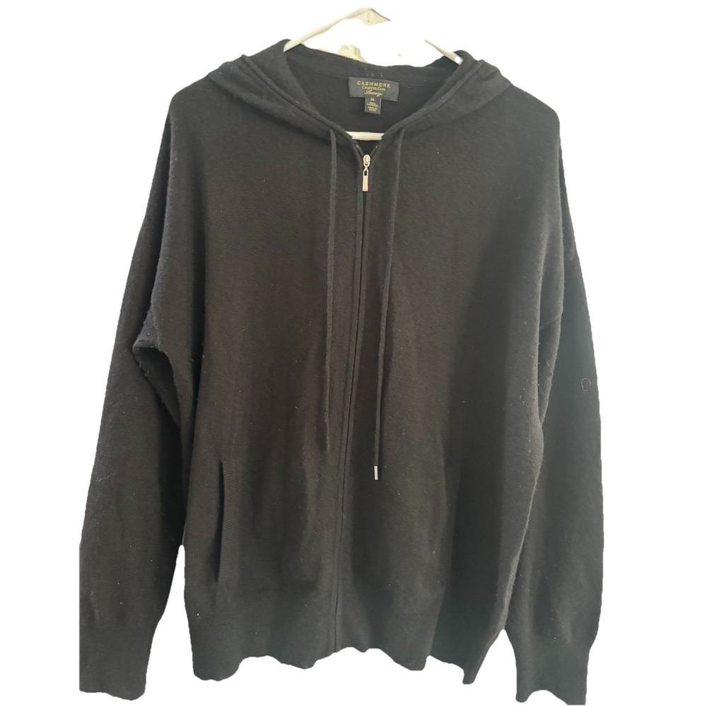 Charter Club Black Zip-Up Cardigan Sweater 100% Cashmere Hoodie Sz XL EUC - Picture 1 of 10